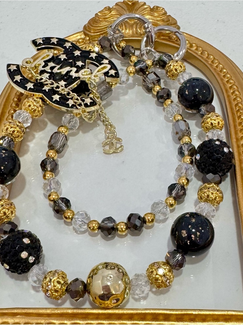 New Black & Gold Beaded Phone Chain